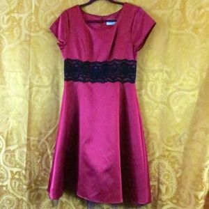 Jody Dress M Red with Black lace Party